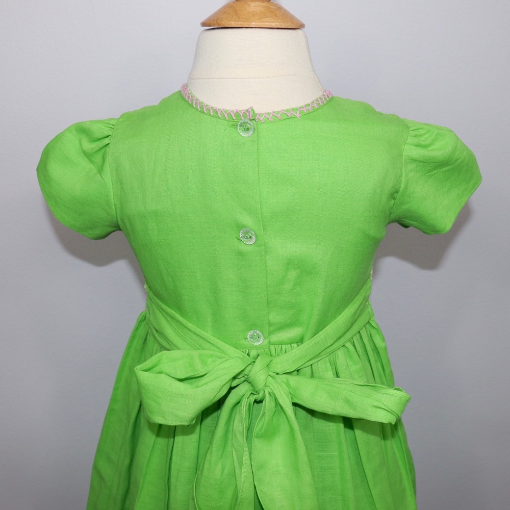 Green Embroidered Smocked Dress-3T - Picture 5 of 6